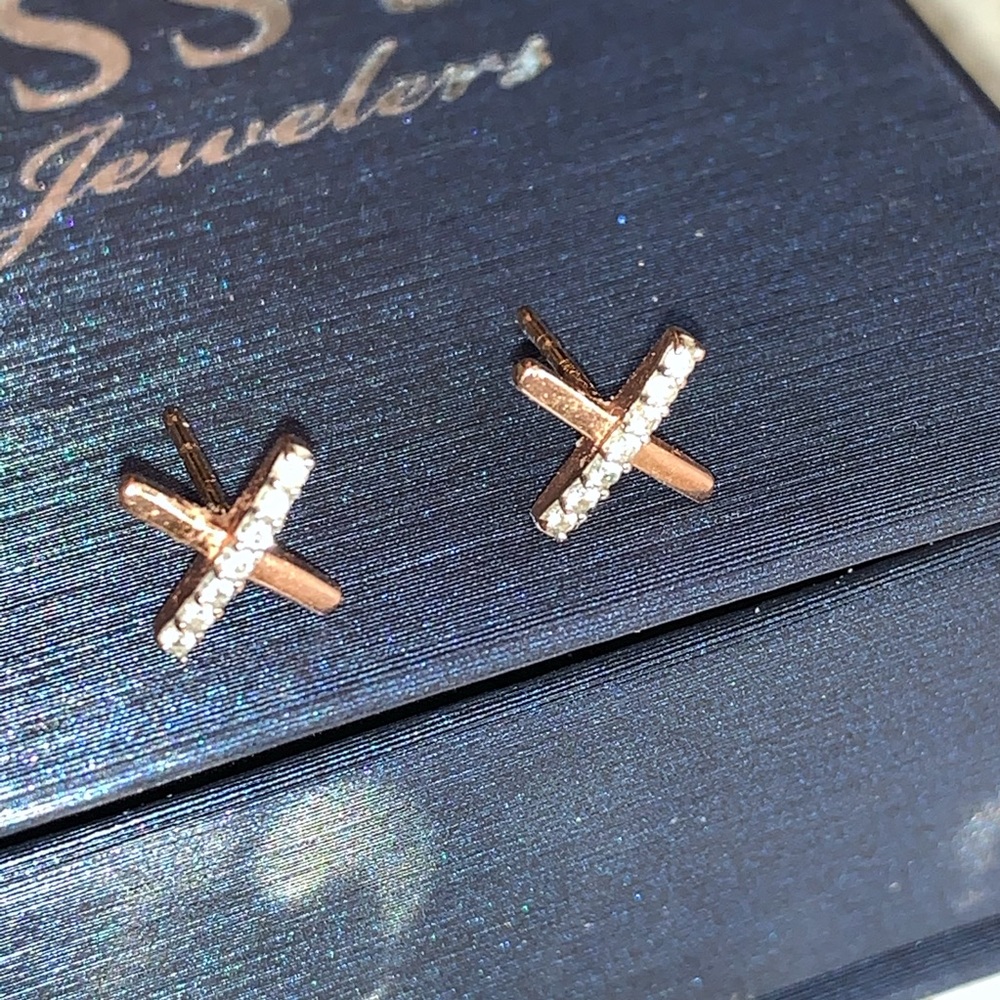 Diamond & 10K Rose Gold tiny X X earings